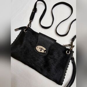 Borse in Pelle Italy Calf Hair Black Leather Crossbody Shoulder Bag Clutch Purse